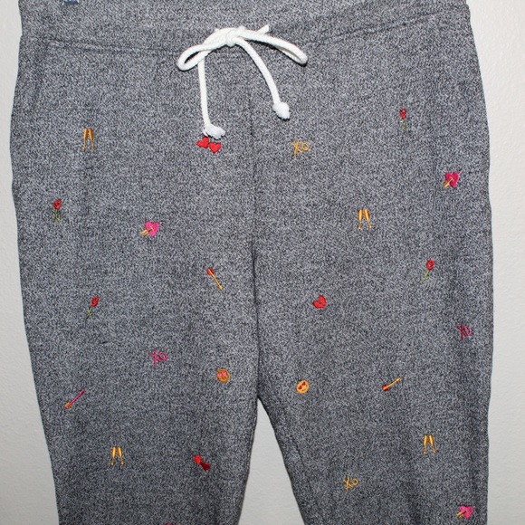 Lou & Grey for LOFT Grey Embroidered Emoji Theme Sweat Pants - Size  Medium - Picture 7 of 7